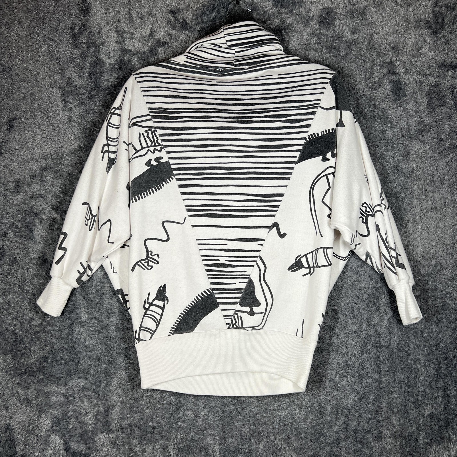 Organically Grown Sweatshirt Womens Small White Cowl Neck Pullover Striped Print