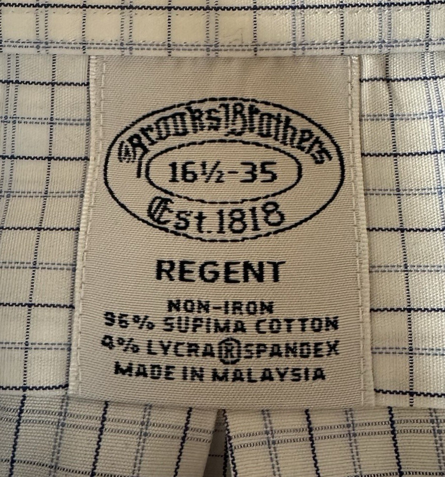 Brooks Brothers Men’s Regent Non-Iron Blue/white plaid size 16.5-35- #0194