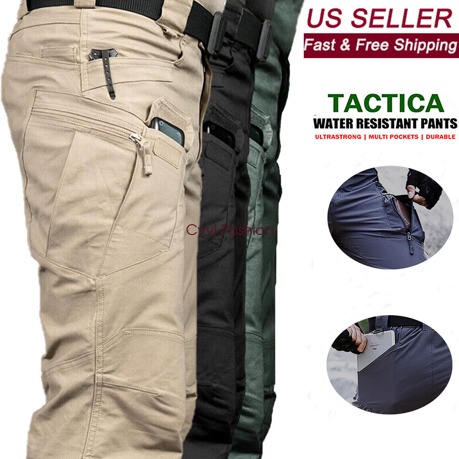 Men’s Pants Cargo Tactical Work Combat Pants Outdoor Hiking Waterproof Trousers