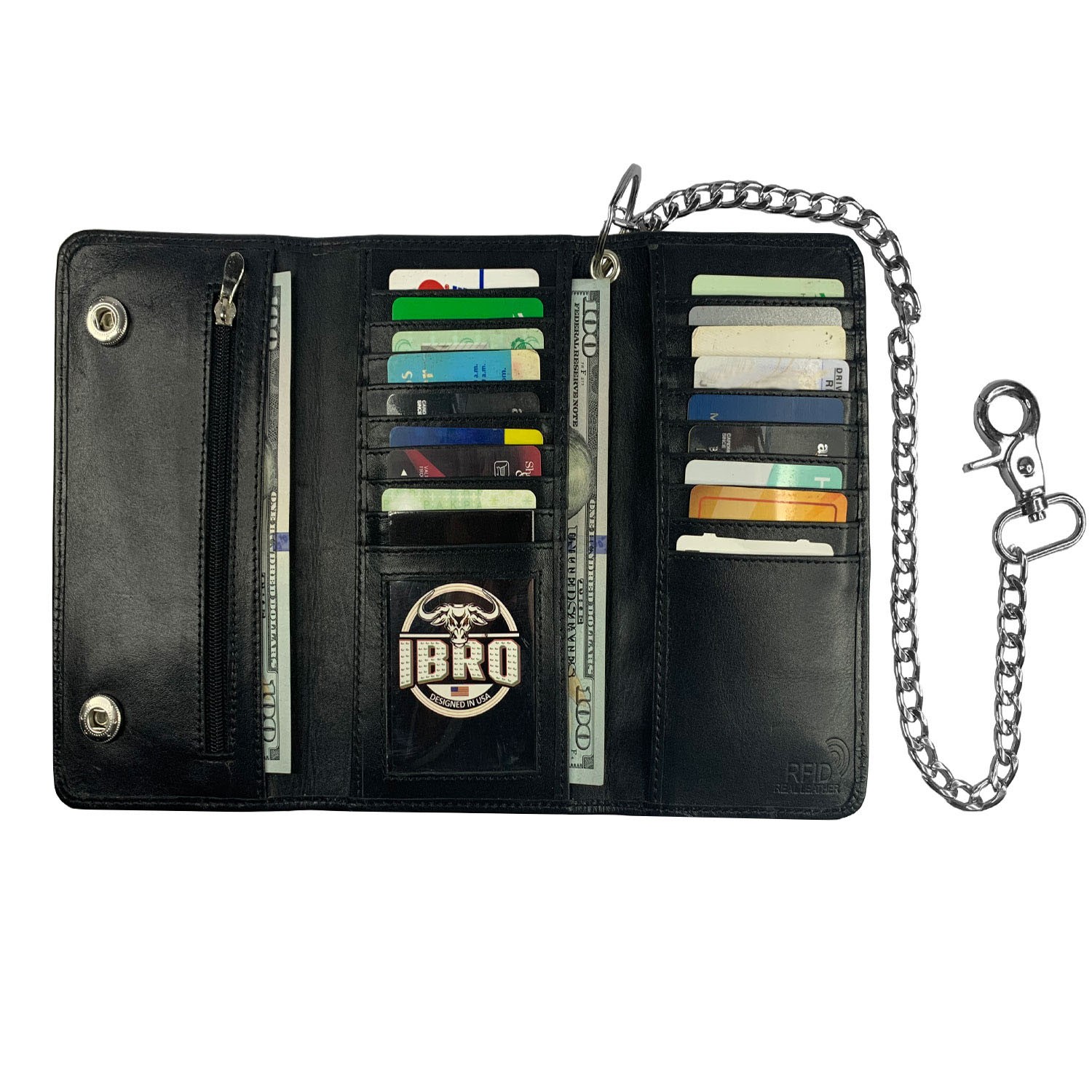 IBRO Motorcycle Chain Wallet for Men – 100% Natural Genuine Leather, Long