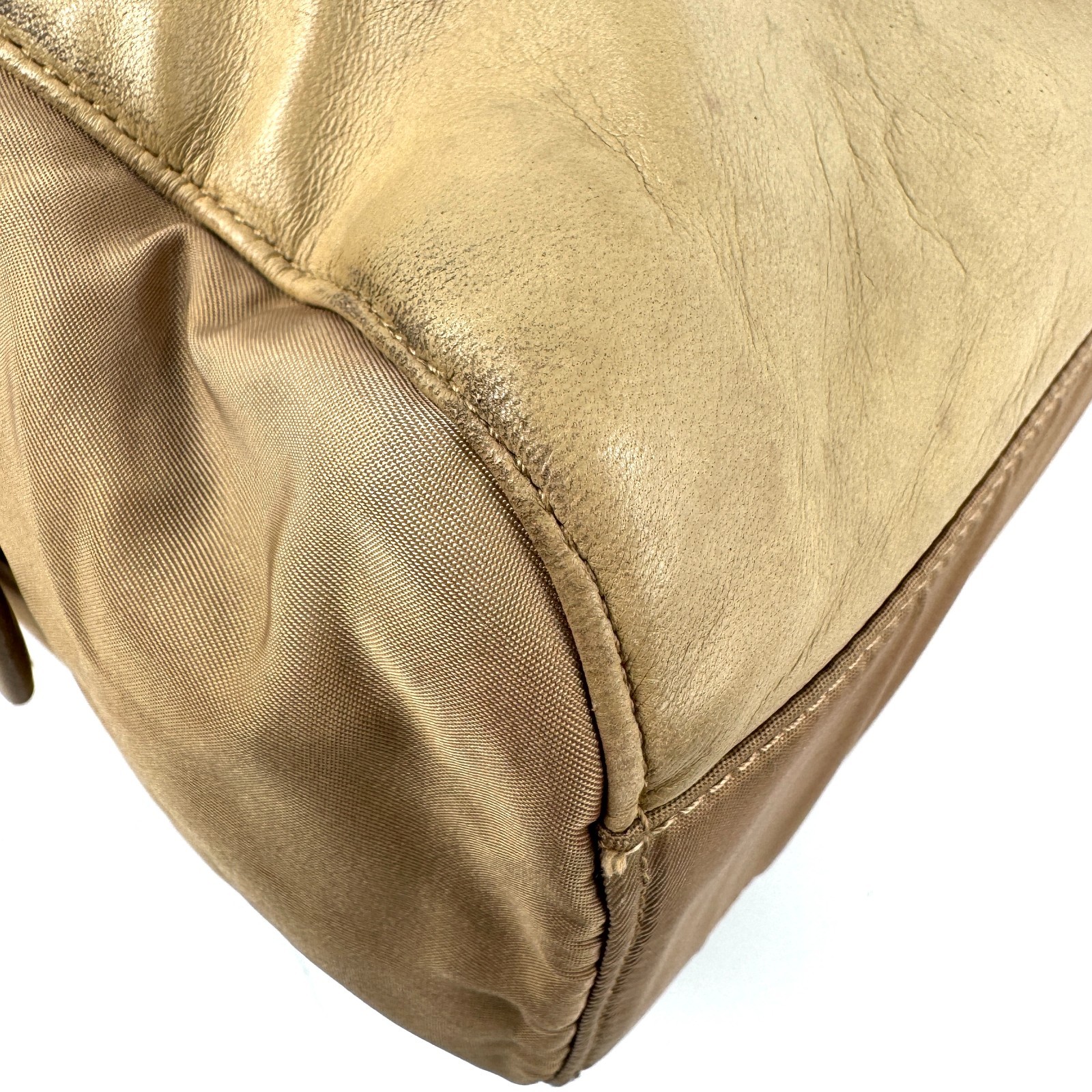 PRADA Double Chain Leather Shoulder Bag Embossed Authentic Beige From Japan