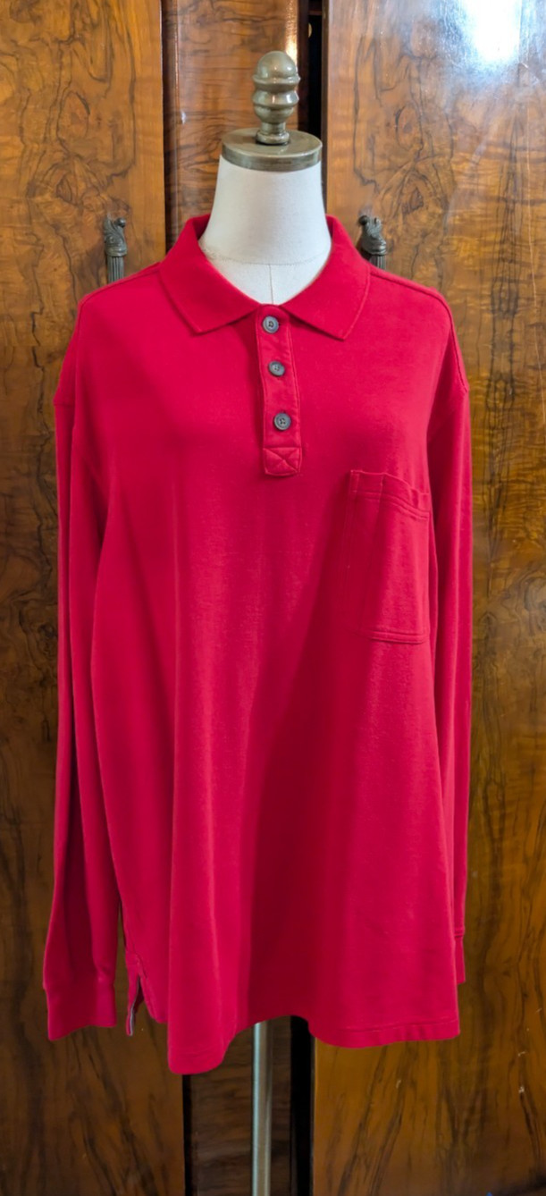 Duluth Trading Men’s Size XL Red Polo Long Sleeve Front Pocket 3-Button Placket