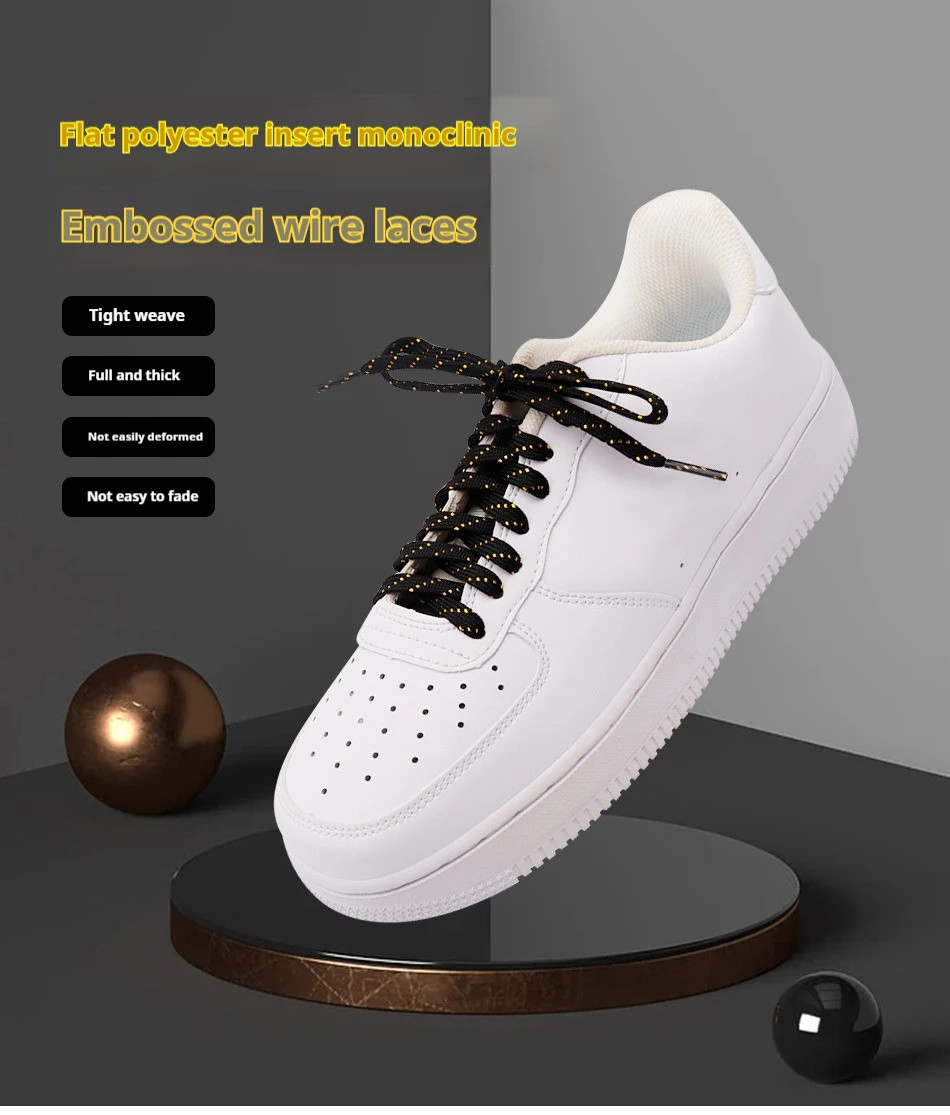 Luxury Gold wire Flat Shoelaces Sneakers Casual Shoe laces 7mm Wide Rope Shoelac