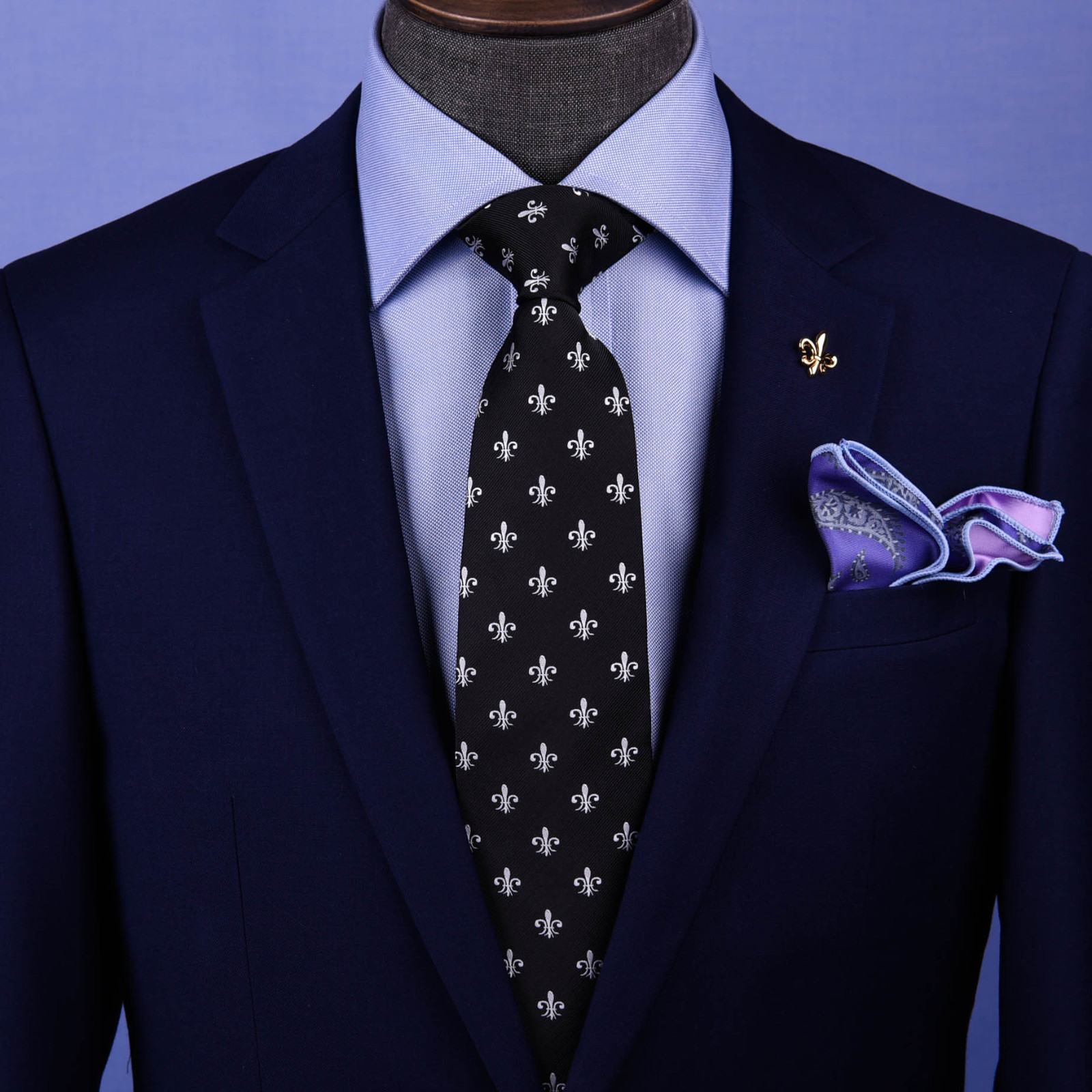 Black Italian Fleur-De-Lis White Designer Tie 8cm Necktie Mens Accessory Fashion