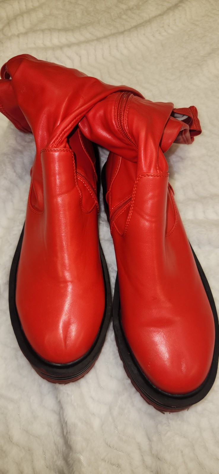 AZALEA WANG Red Over-the-Knee Platform Boots Zip Wide Calf Lug Sole 9