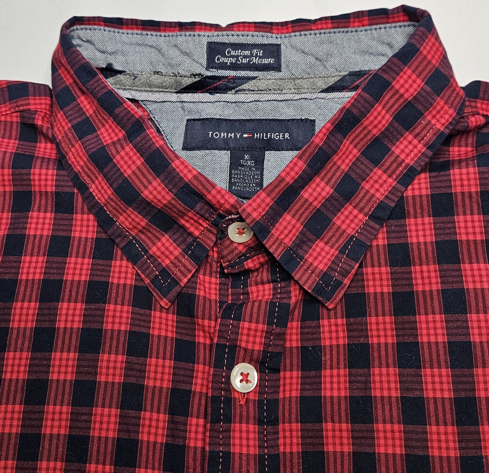 Mens Tommy Hilfiger Custom Fit Long Sleeve Plaid Button Up Shirt XL Reg