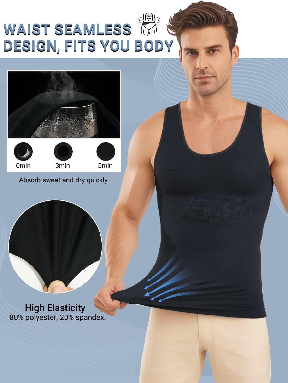 2Pack Men’s Compression Tank Top Slimming Body Shaper Vest Workout Base Layer