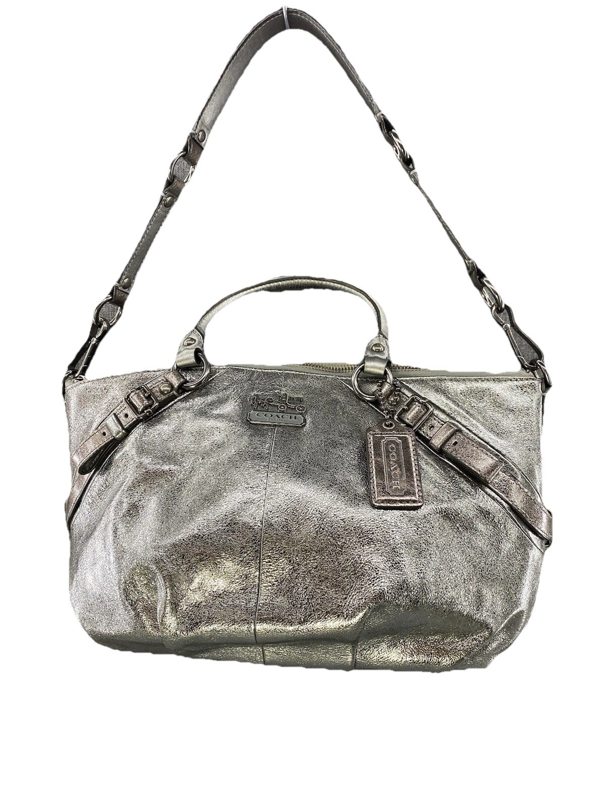 Coach Madison Sophia Leather Metallic Silver Pink Accents Satchel Shoulder Bag
