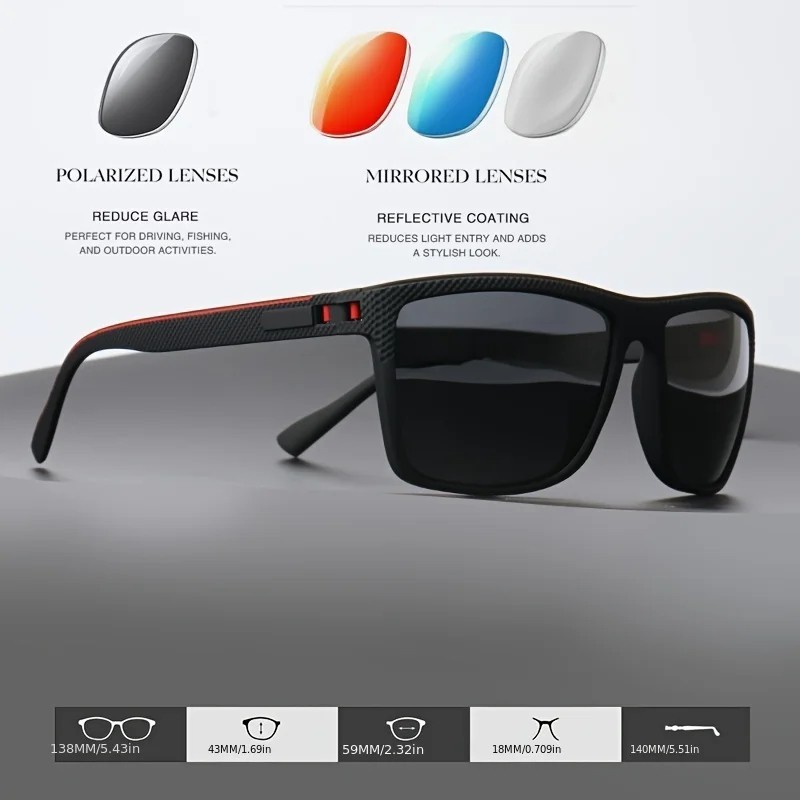 Polarized Square Sunglasses UV400 Spring Hinge Driving Fishing Outdoor Eyewear N