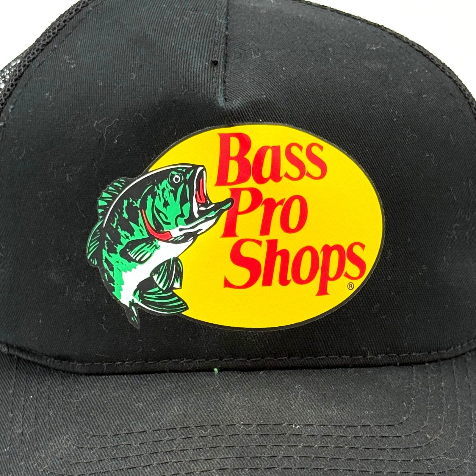 Bass Pro Shops Mesh Trucker Hat Black Snapback Fishing Cap Distressed OSFM
