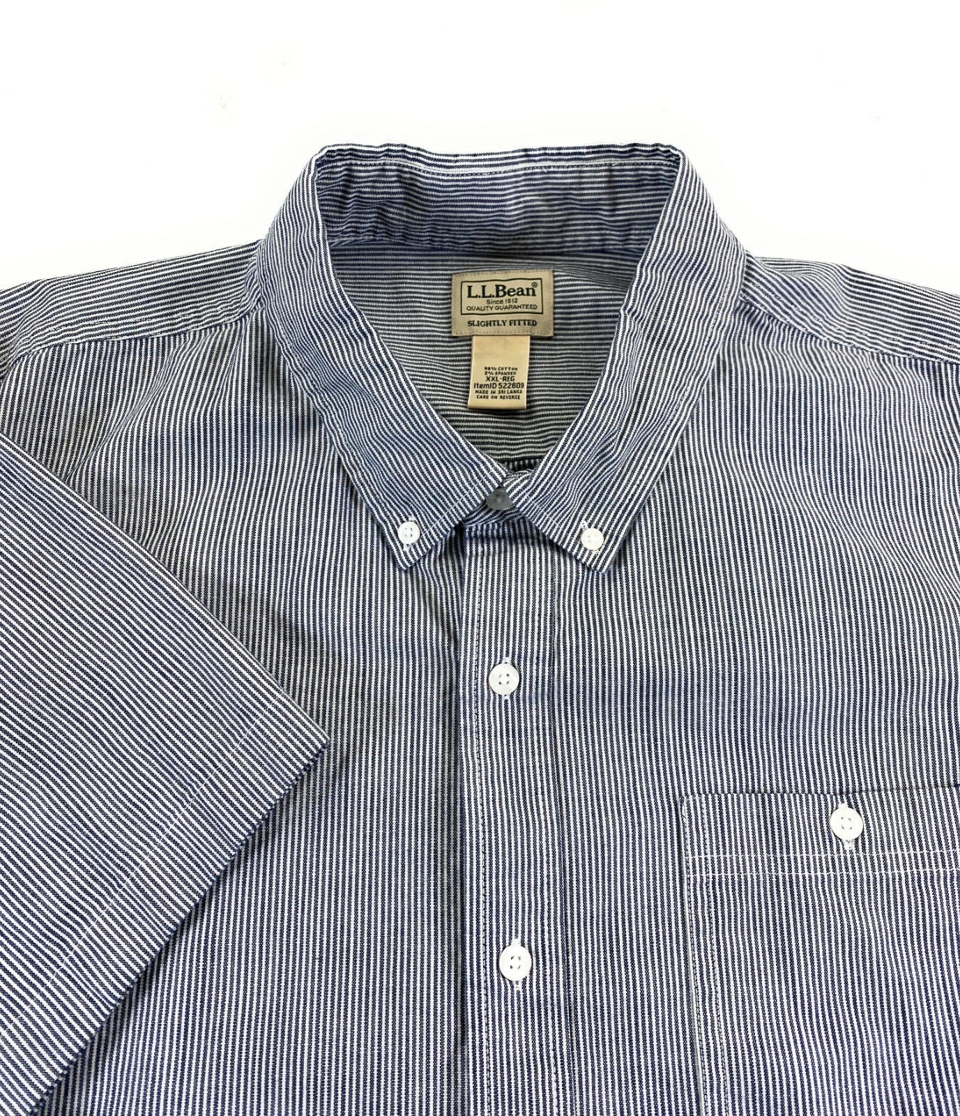 LL Bean Men’s Comfort Stretch Chambray Slightly Fitted Blue Stripe Shirt XXL