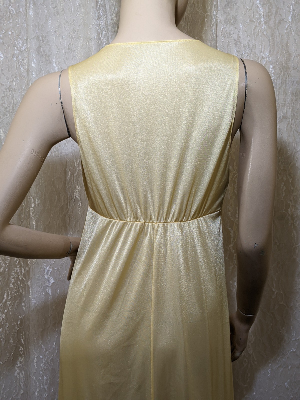 Vintage GINA Sparkling Yellow Stretch Back Waist Lingerie Slip Dress Nightgown M