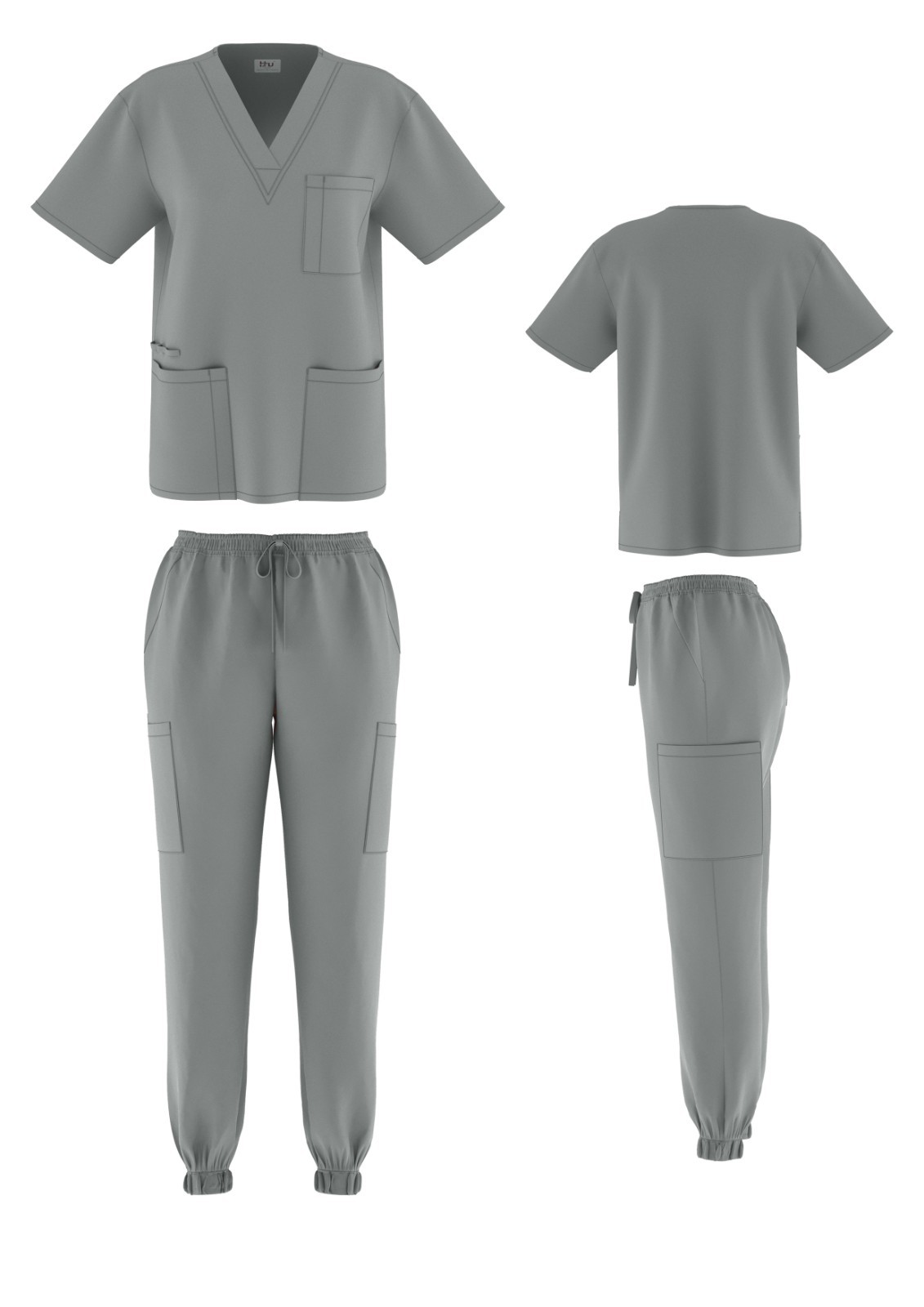 Unisex STRETCH Jogger Scrub Set Solid V-Neck Top Men Women Medical Nurse Uniform