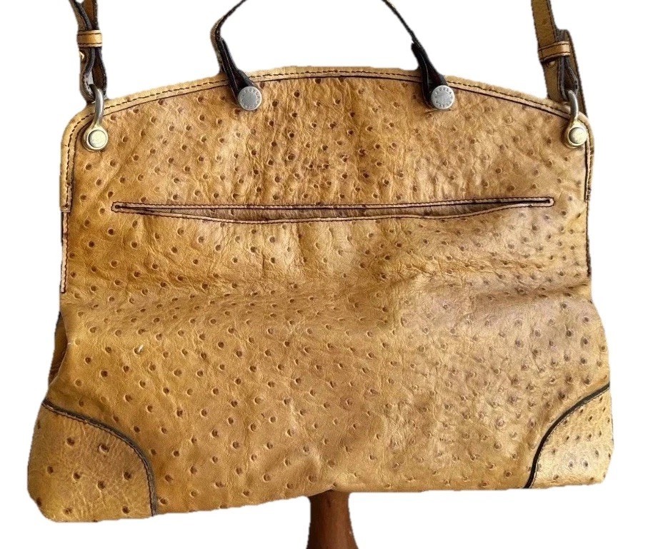 Furla handbag/shoulder bag in beige ostrich-embossed leather