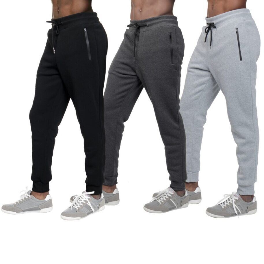 3 PACK: Men’s Fleece Lined Slim Fit Casual Tech Jogger Sweatpants Zipper Pockets