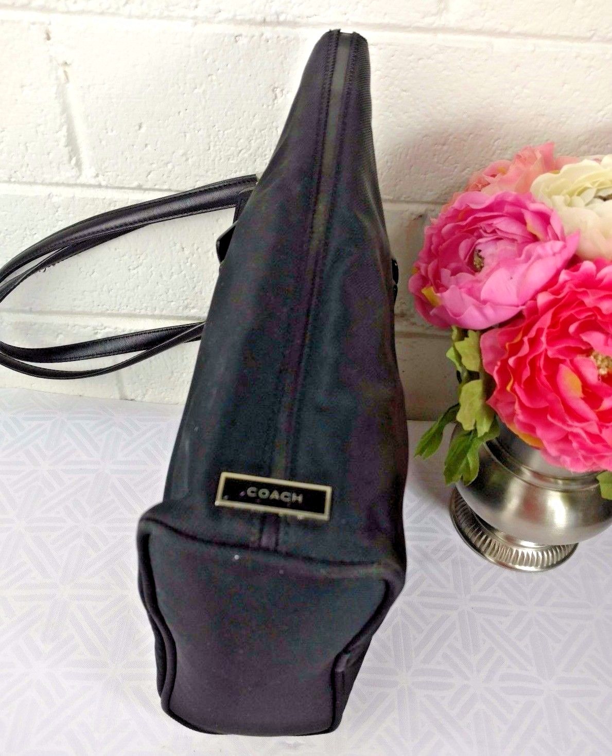 COACH VINTAGE BLACK JACQUARD/TRIM LEATHER No. 9321 SHOULDER BAG PURSE