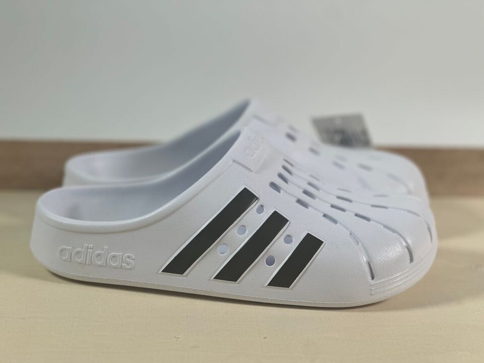 Adult adidas Adilette Clogs – White/Black