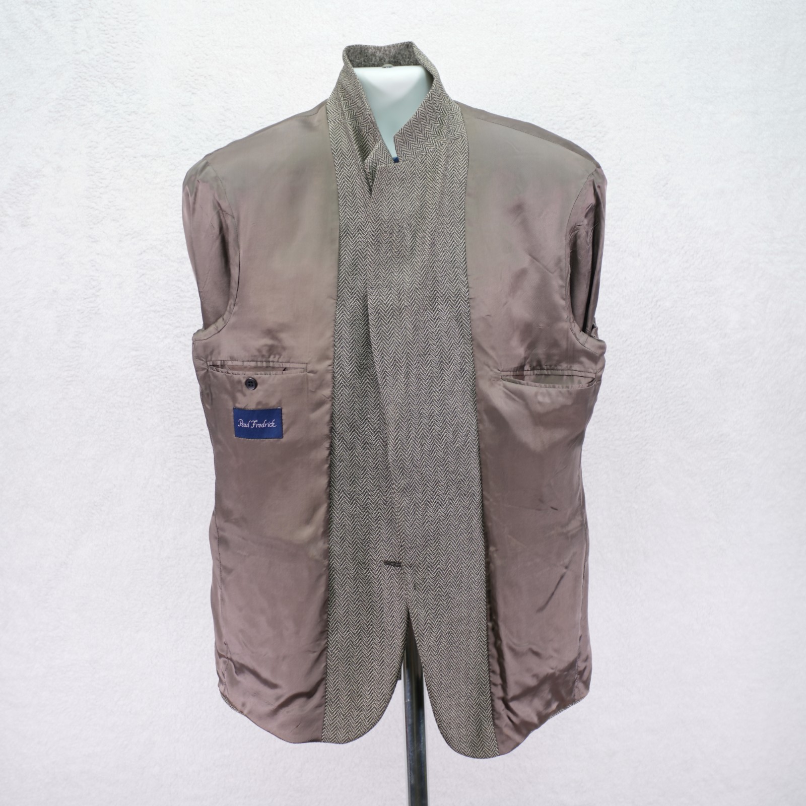 Paul Fredrick Textured Tweed Wool Silk Nylon Sport Coat Brown Herringbone 42R