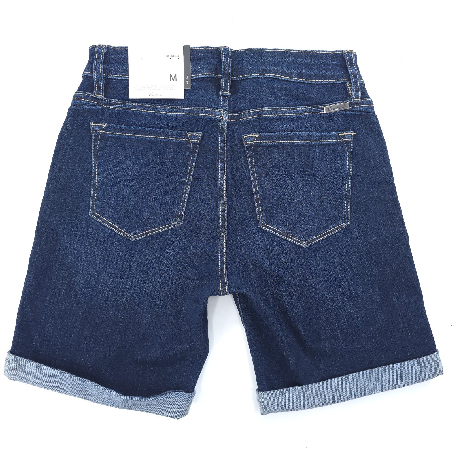 Kancan Shorts M 27 Mid Rise Bermuda Cuffed Blue Dark Wash Stretch 6 Inch Inseam