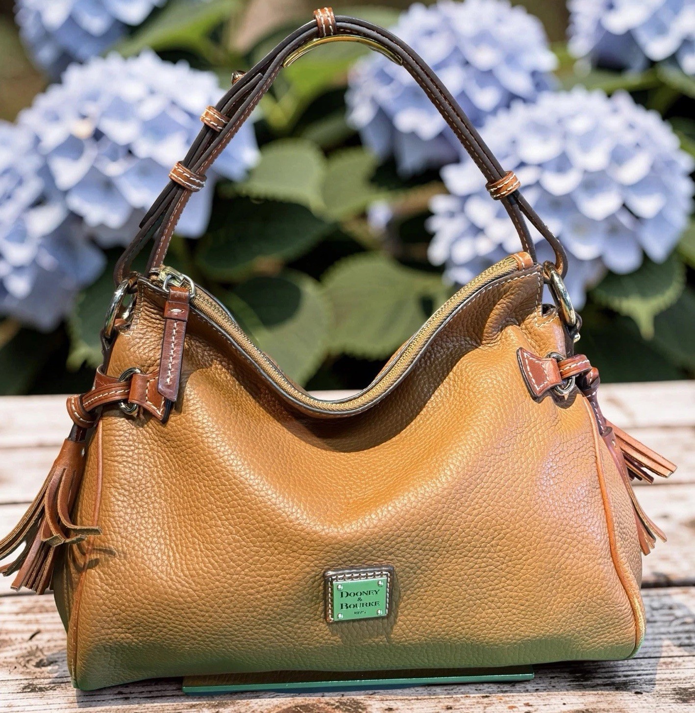 Dooney Bourke Caramel Brown Hobo Zip Shoulder Bag Pebbled Leather