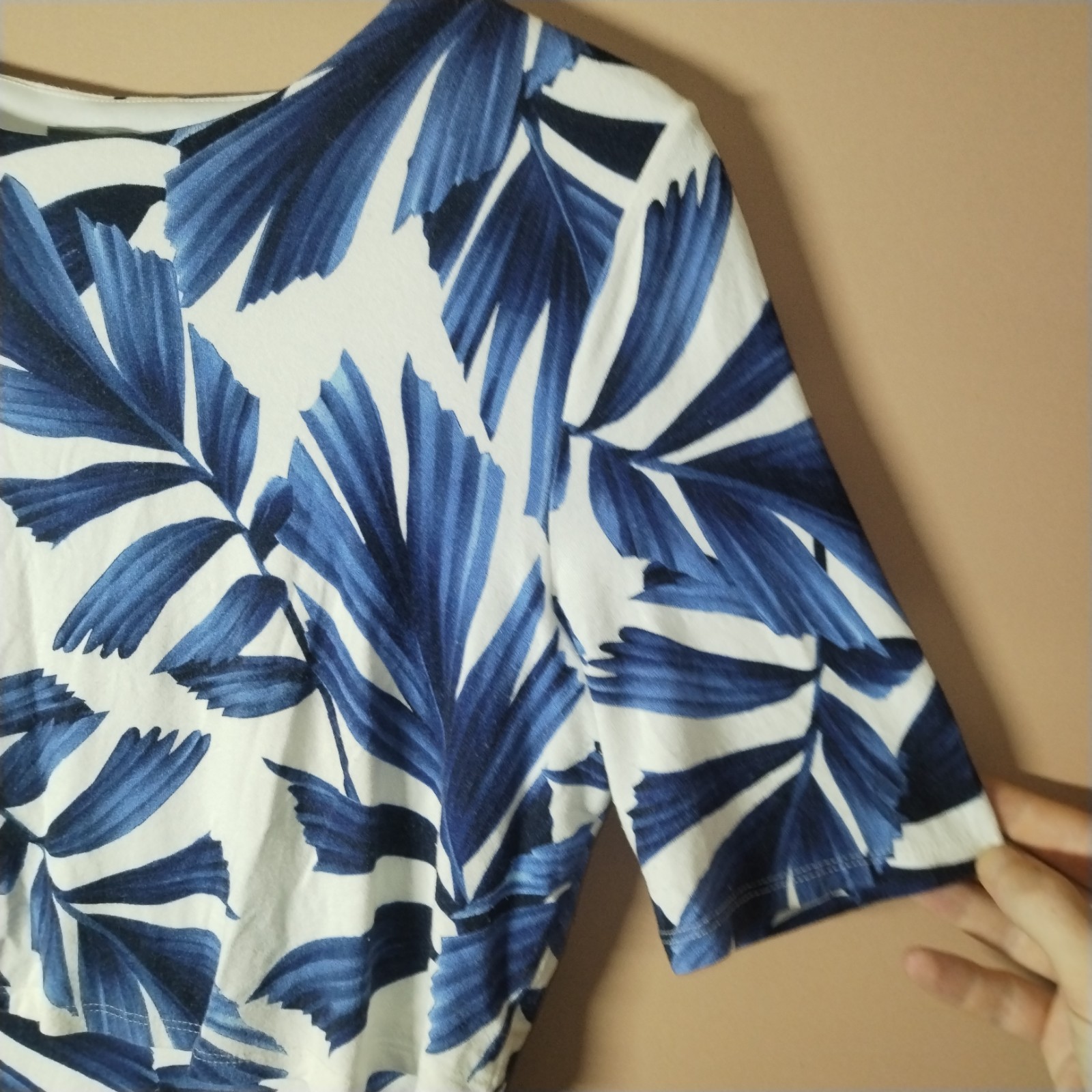 Phase Eight Dress Size 16 White Navy Eloise Palm Print Shift Bodice Layer Ruched