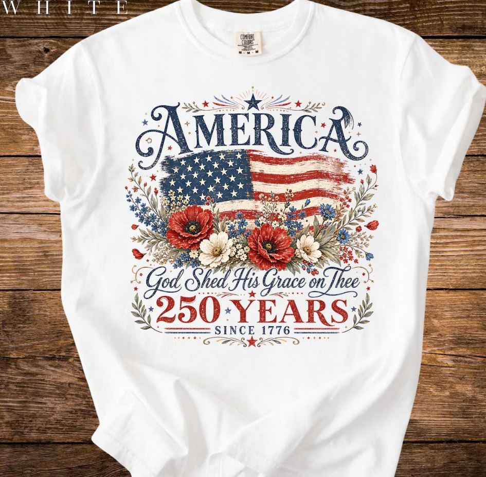 America 250 Years Flag & Poppies Shirt, Patriotic USA Graphic Tee