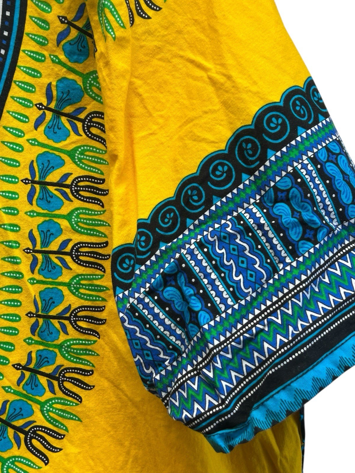 Mama & Papa Dashiki Tunic African Boho Shirt Yellow Blue One Size XL Thailand