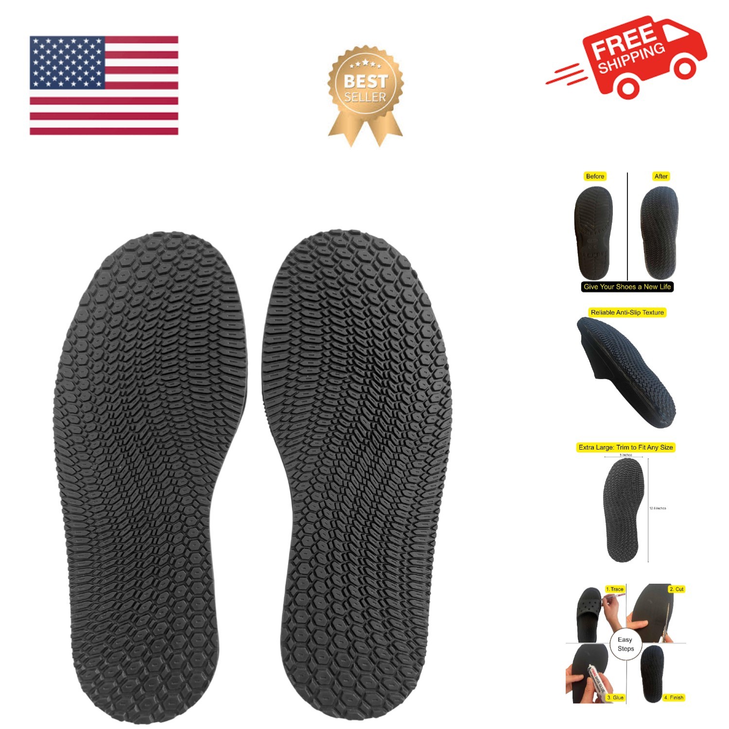 Shoe Sole Repair Rubber Anti-Slip Soles, Boot Sole Replacement 4mm Thick, Cut…