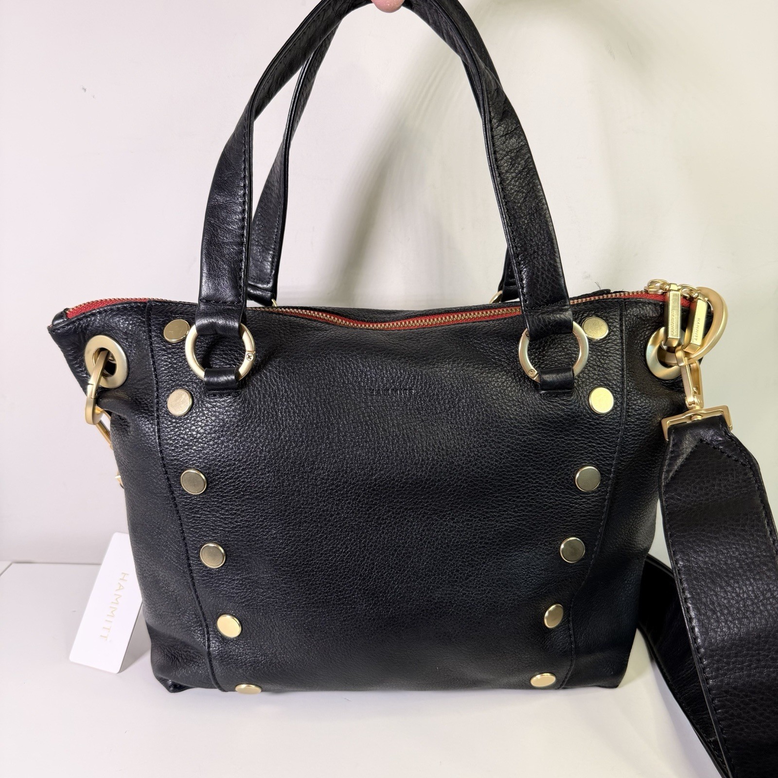 Hammitt Daniel Black Medium Satchel With Gold Studs & Detachable Crossbody Strap
