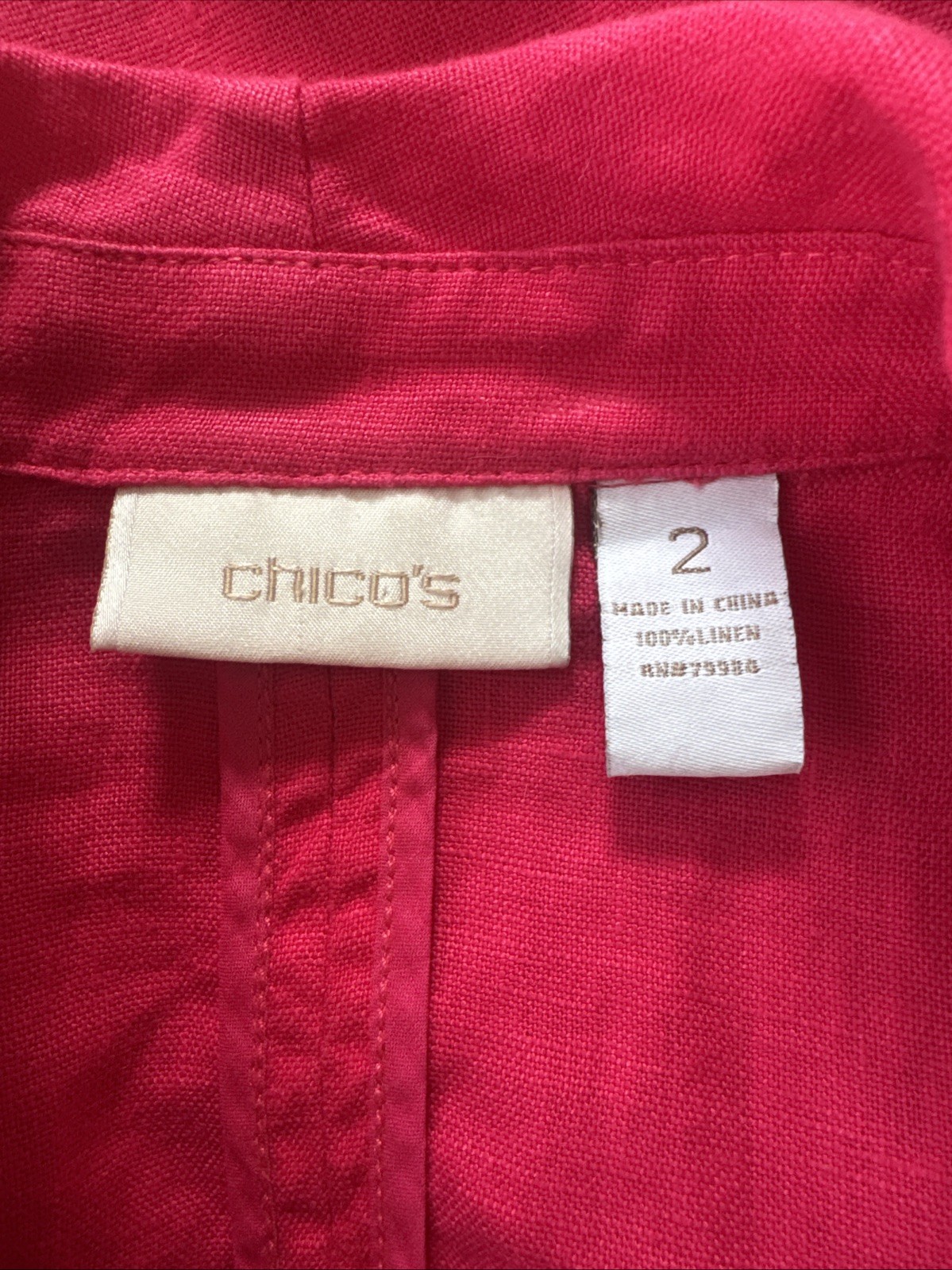 Chicos Pretty In Pink 100% Linen Jacket 2 M L Open No Closure