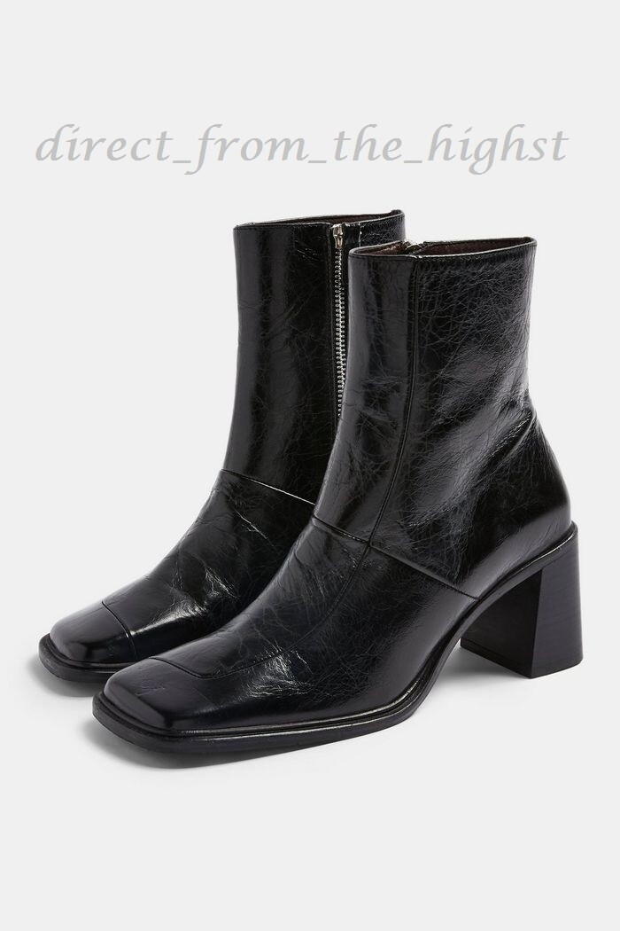 TOPSHOP MILAN Black Block Leather Boots SIZE EU 36_37_38_39_40_41_42