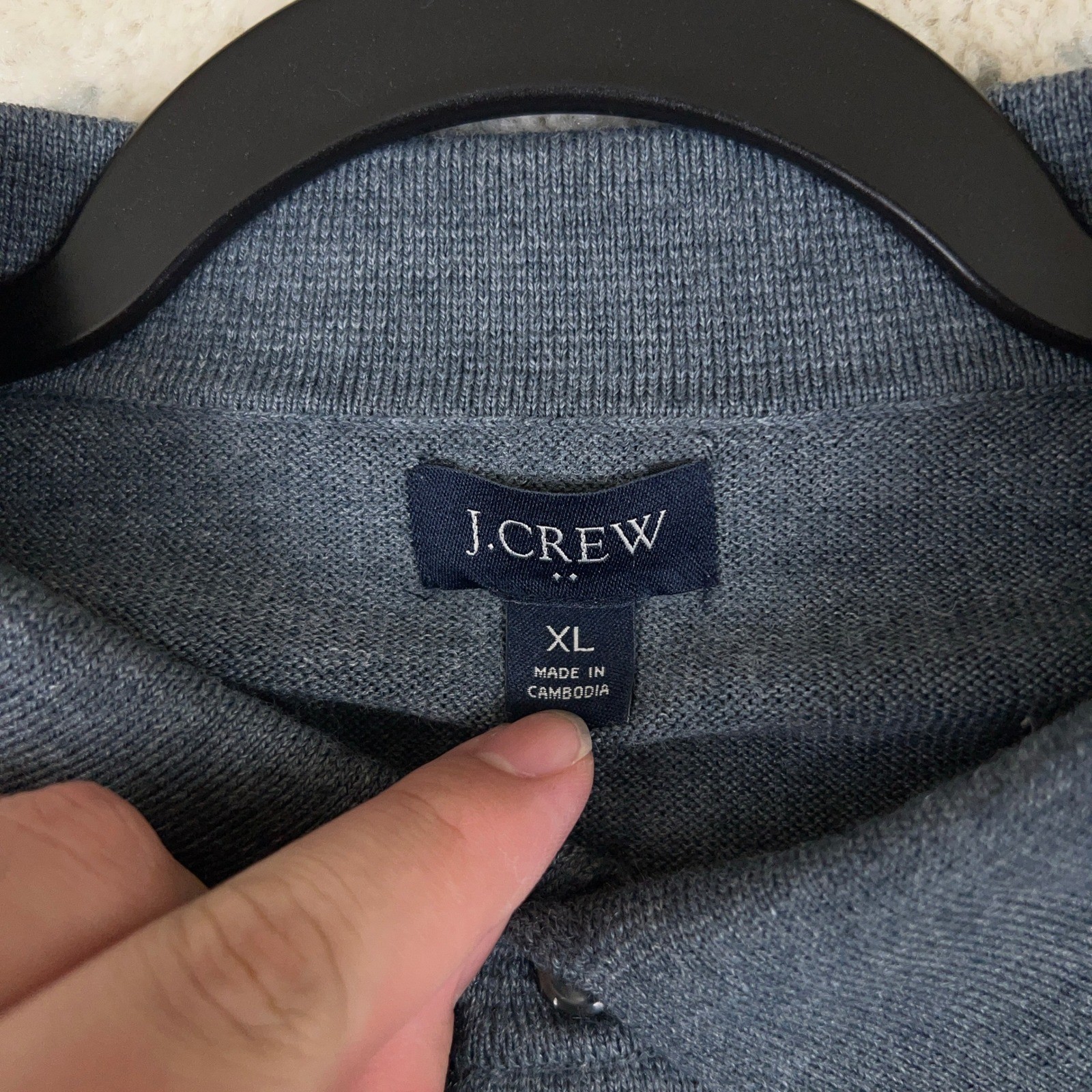 J.Crew Mens Merino Wool Blend Long Sleeve Polo Sweater Blue Grey XL BK247 FA24