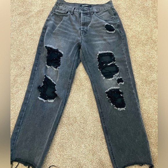 Blue Savvy Grey High Rise Black Destroyed Jeans Size 9/29