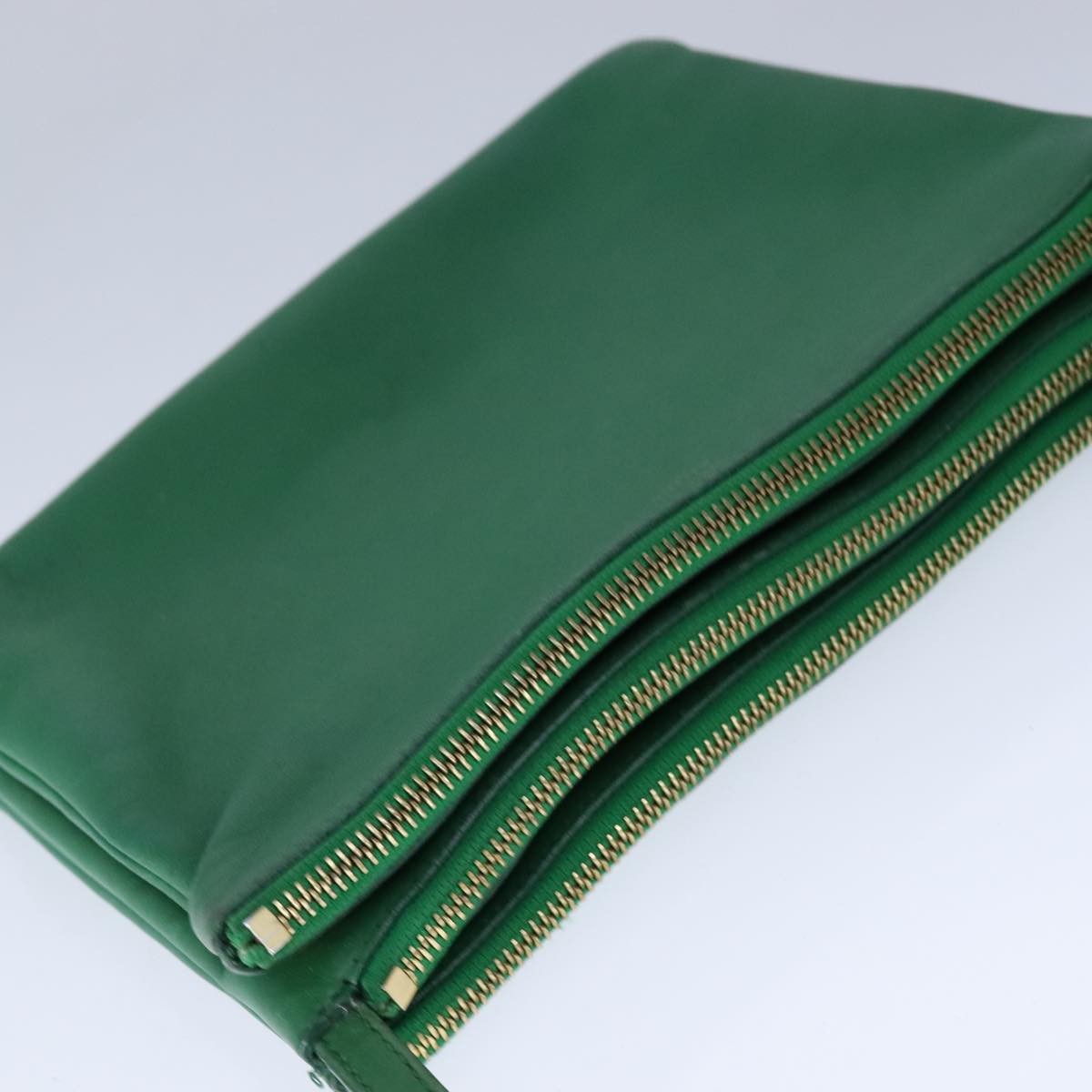 CELINE Trio Shoulder Bag Leather Green Gold Auth mr962