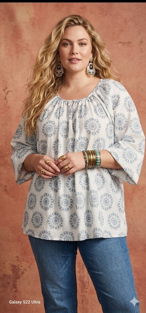Plus Size 100% Cotton Blouse Handmade in USA with Fabric from India 1X 2X 3X 4X