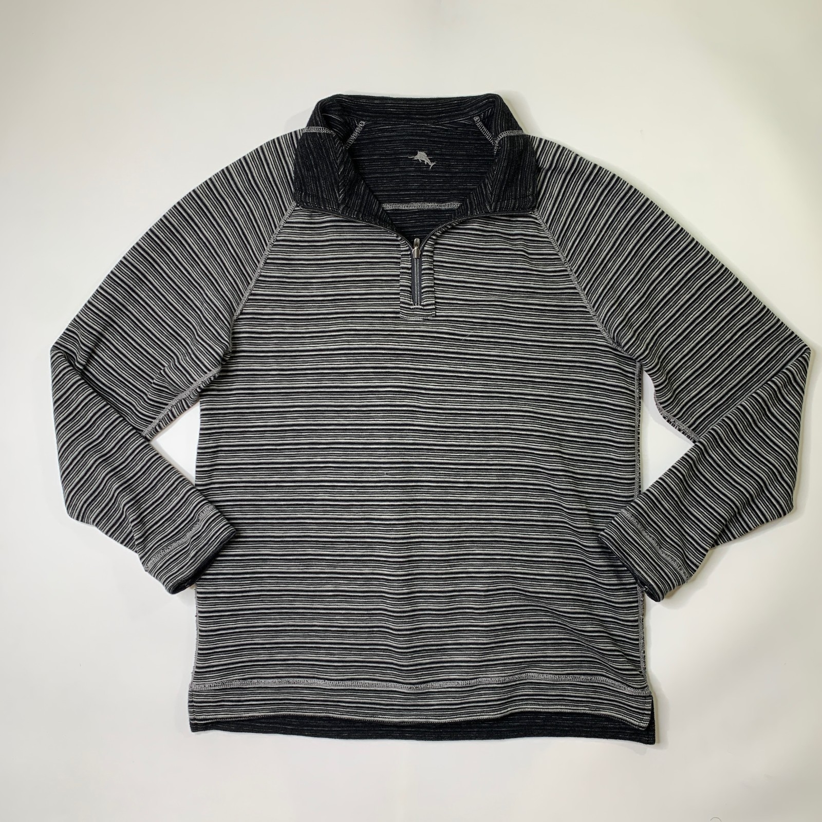 Tommy Bahama Sweater Mens M Medium Black White Reversible Half Zip Pullover