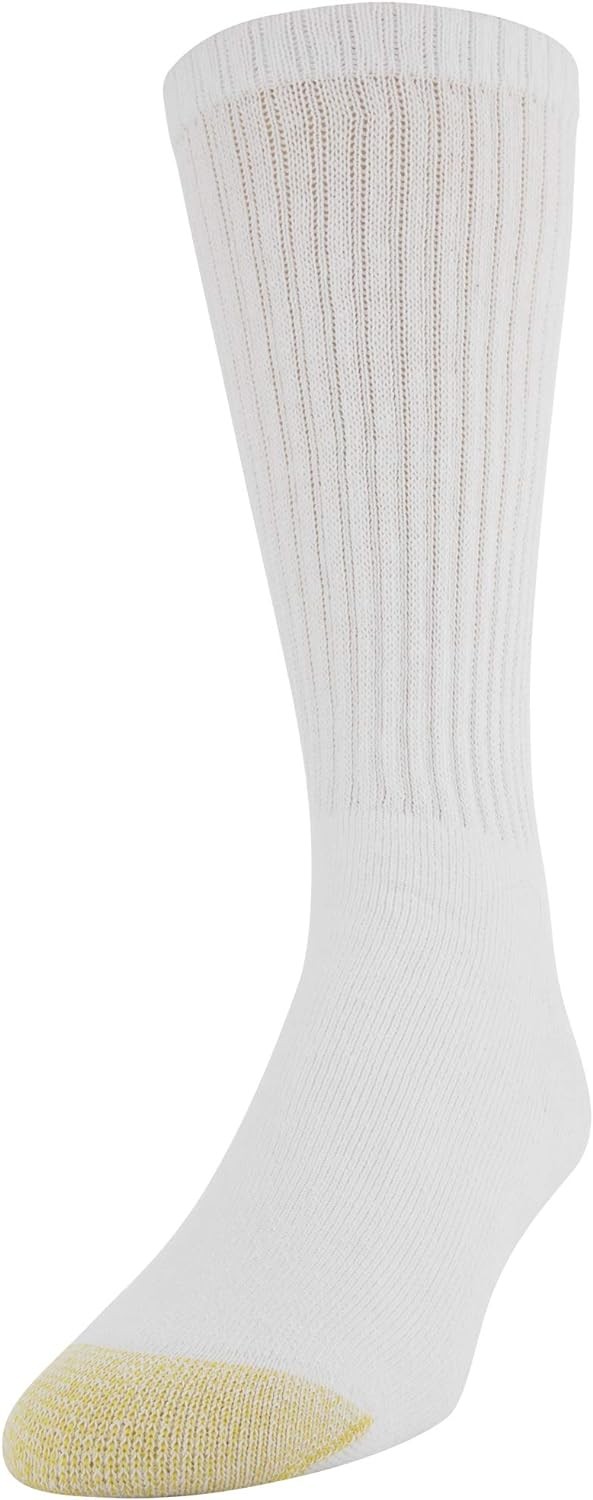 6 Pair Gold Toe Mens Cotton Crew Athletic Sock White Sock Size 13-15 Shoe 12-16