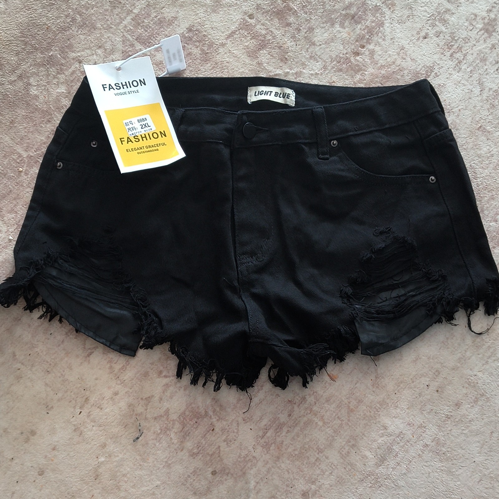 Fashion Women’s 2XL Plus Black Denim Cut Off Shorts High Rise 5-Pocket Button