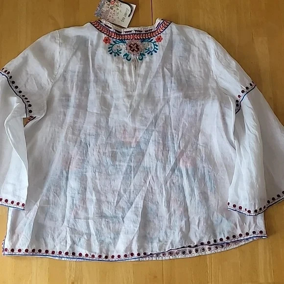 Johnny Was Oman Laceup Swing Embroidered Blouse Size L