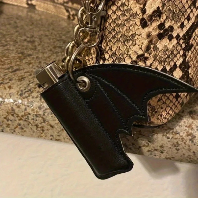 1PC Bat Lip Balm Holder Keychain PU Leather Wing Design Punk Style Accessory