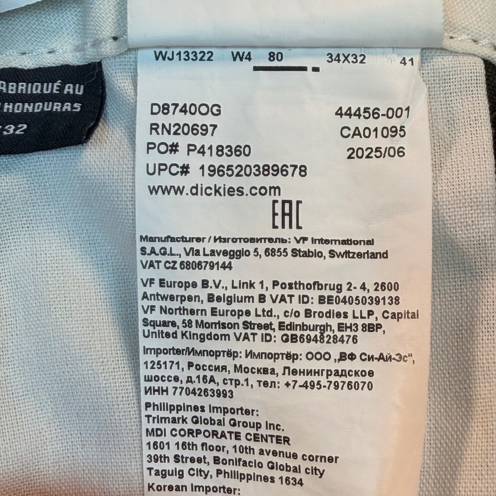Dickies 874 Work Pants Mens 34×32 Olive Green Original Fit Straight Leg D874OG