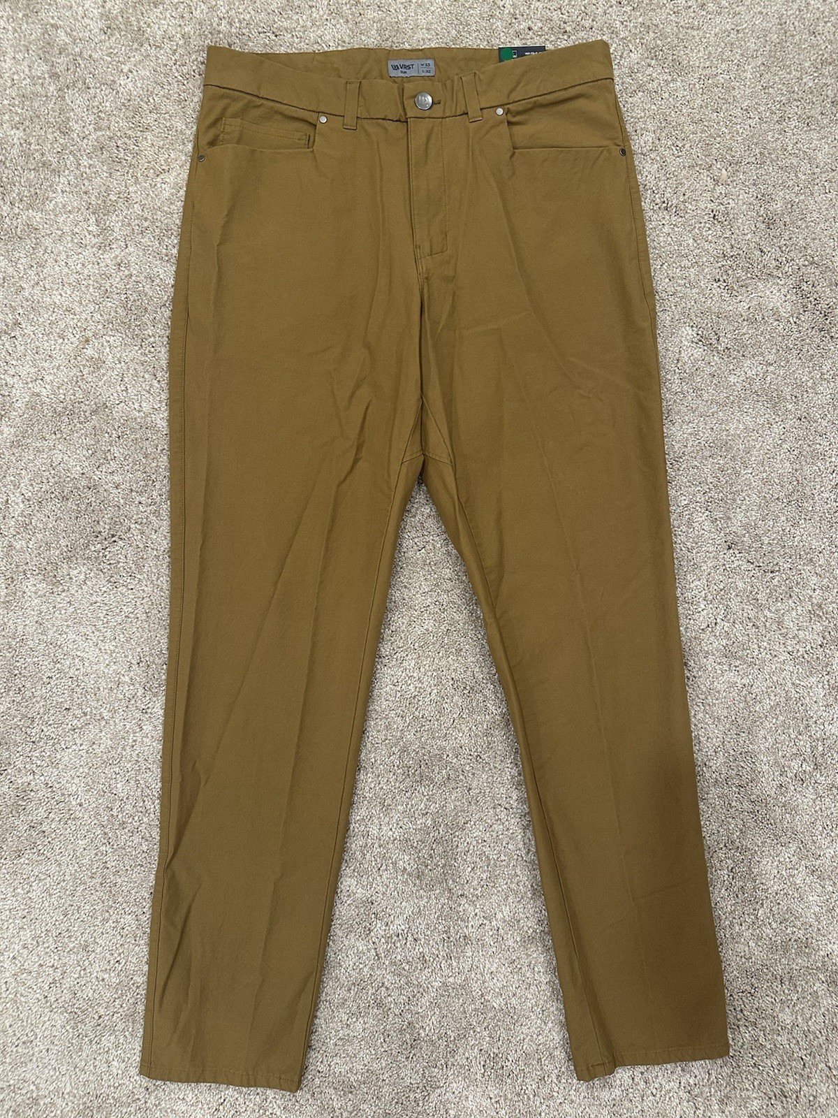VRST Limitless Canvas 5 Pocket Pants 33×32 Slim Fit Stretch Tan Beige Khaki New