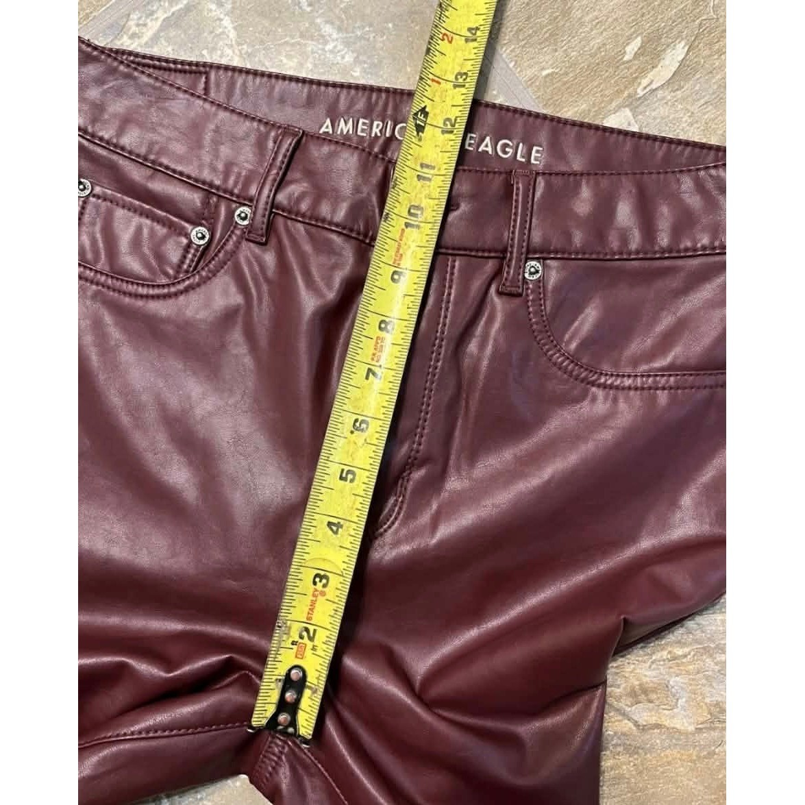 American Eagle Super High Rise Kick Boot Pants Women 10 Burgundy Faux Leather