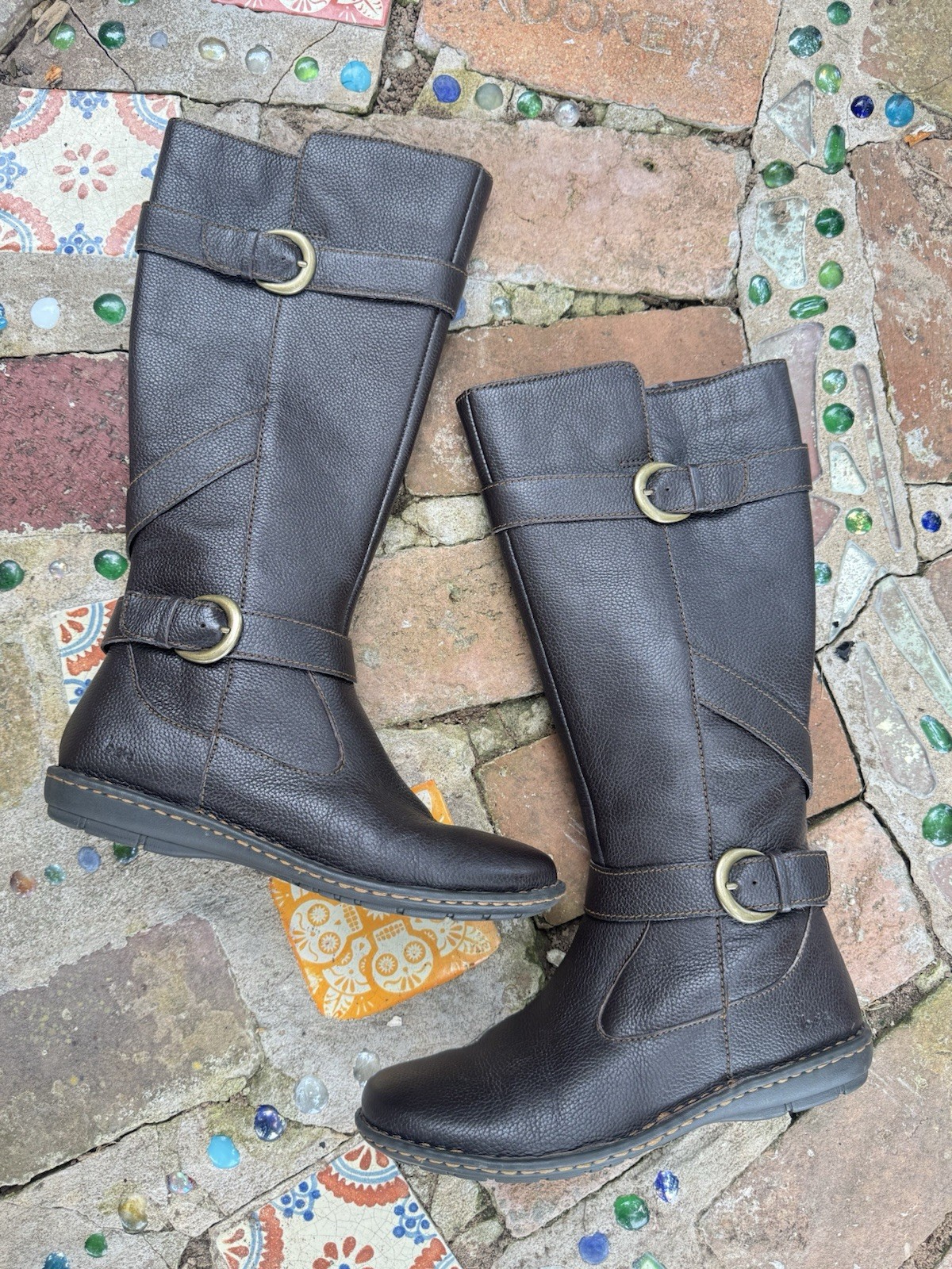 BOC Womens Dark Brown Leather Knee High Riding Boots Size 7.5 Buckle Accent