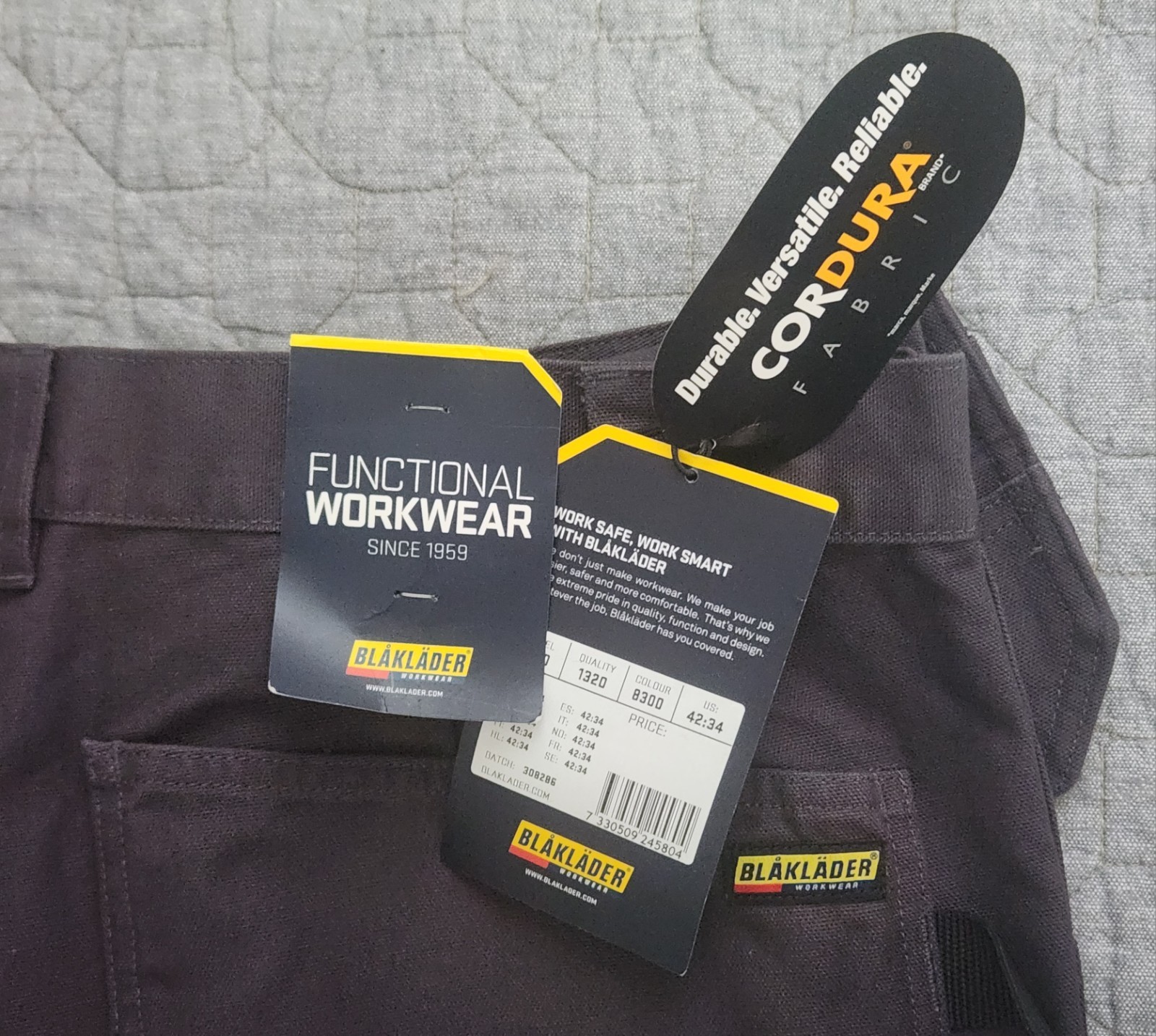 NWT Blaklader Workwear Bantam Work Pants 1630 Stone Gray Cordura Utility; 42×34