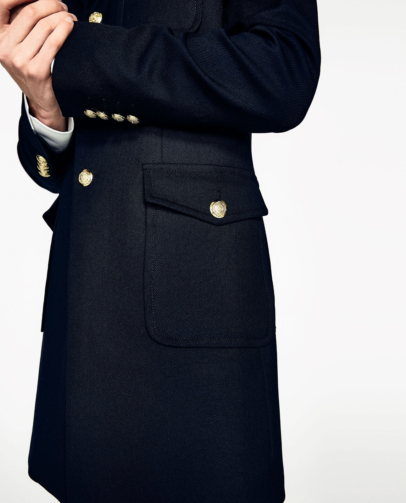 ZARA MAN Men’s Navy Blue Military Coat Gold Buttons NWT 4362/516
