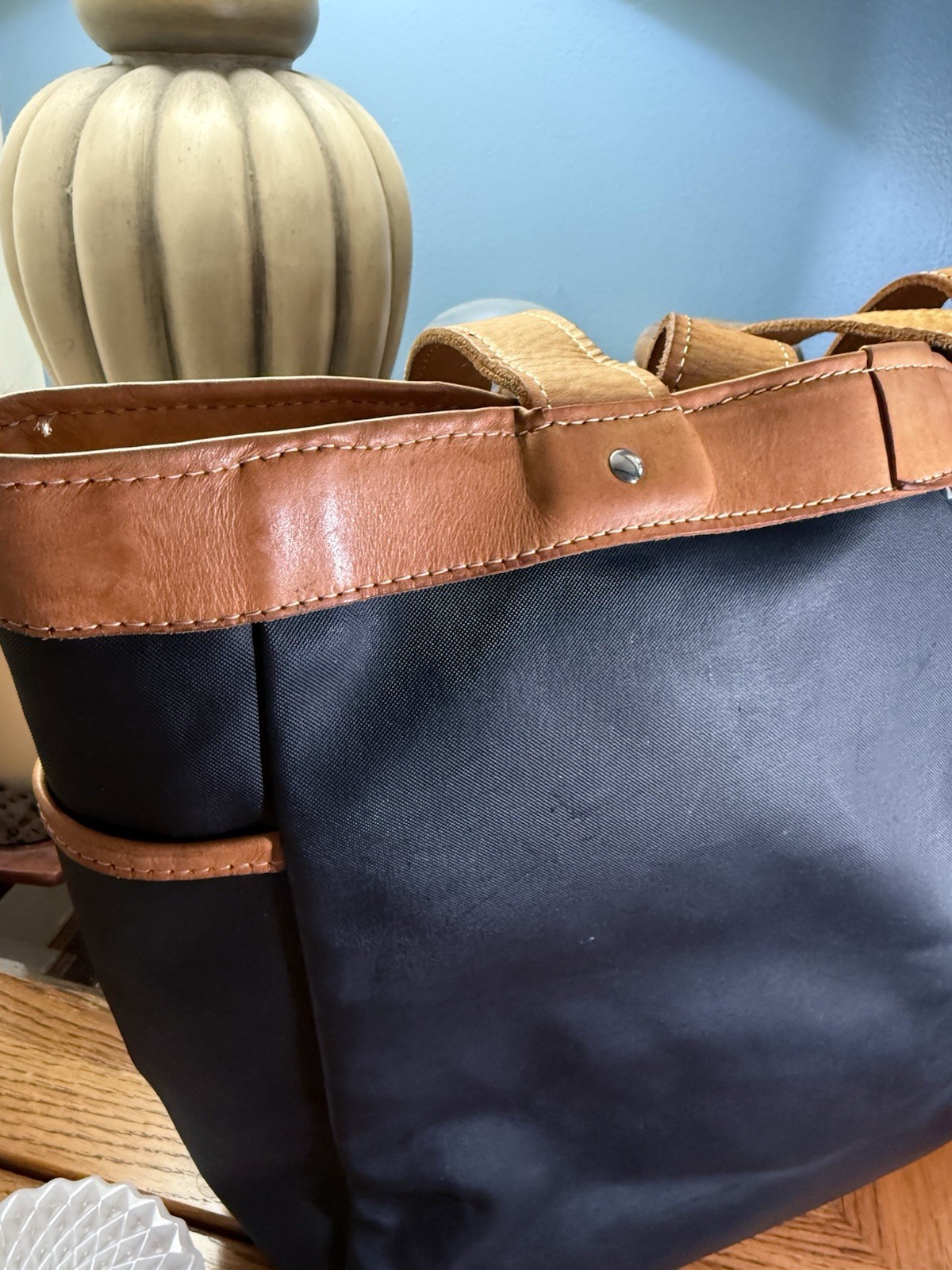 Jon Hart Design Navy Canvas Leather Large Tote Bag Travel Carryall Personalized