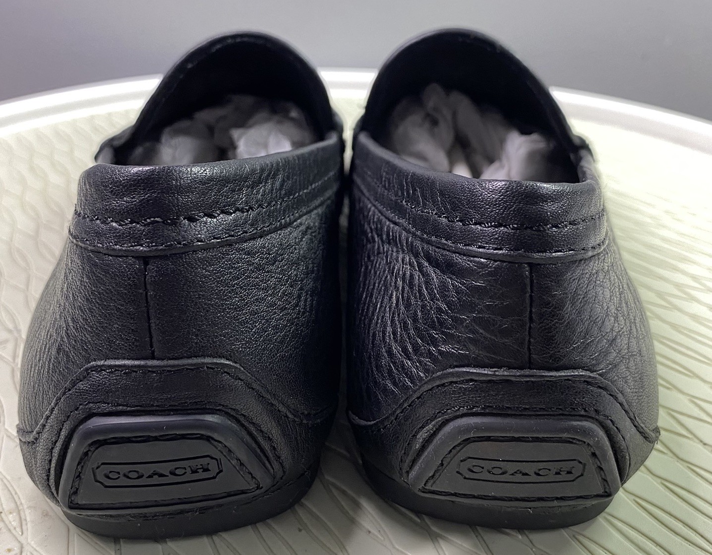 Coach Black Leather Jake 6CM Men’s Driving Loafer Shoes Signature C 7.5 M EUC