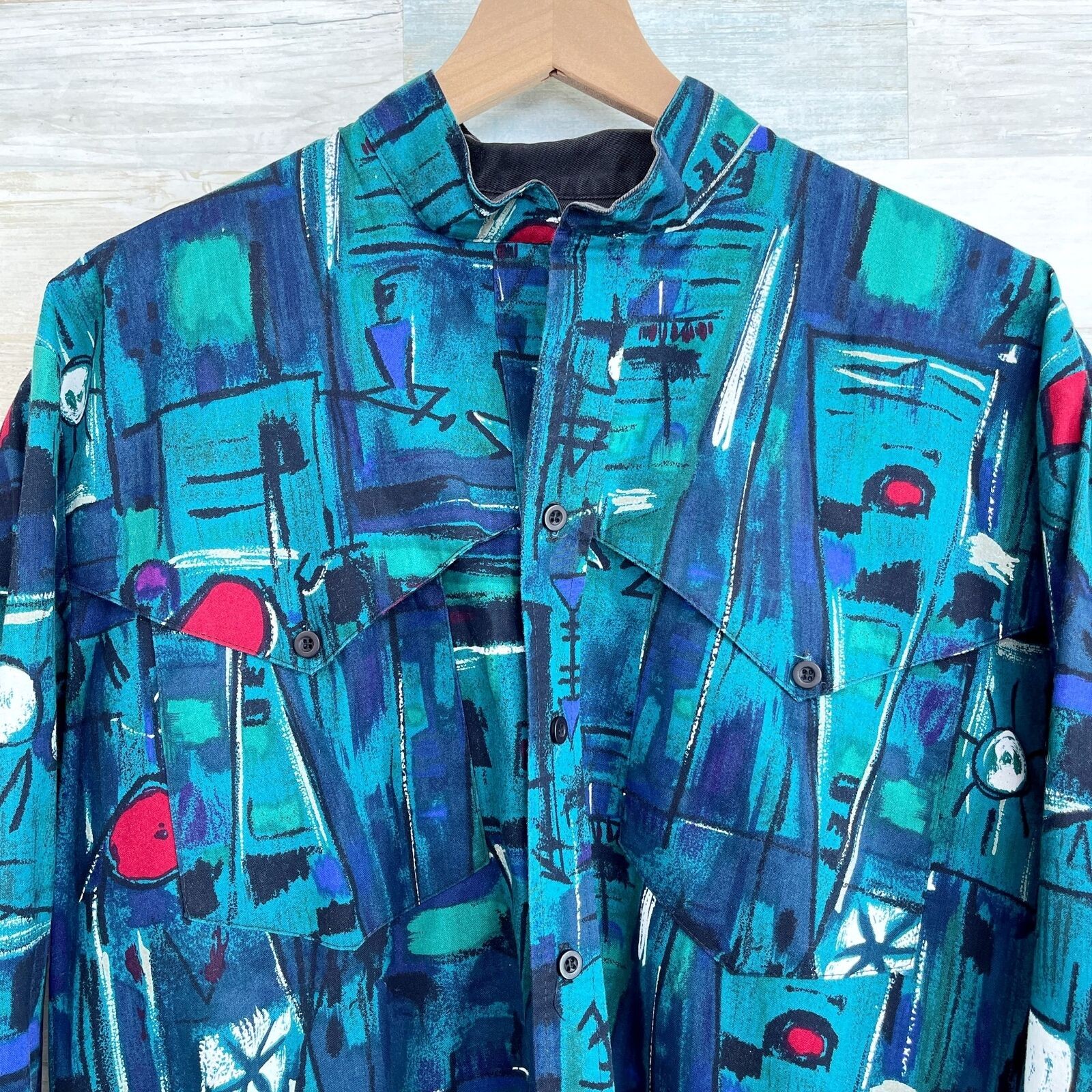 Roper Vintage Western Rodeo Shirt Blue Retro 90s Print Cowboy USA Mens Large