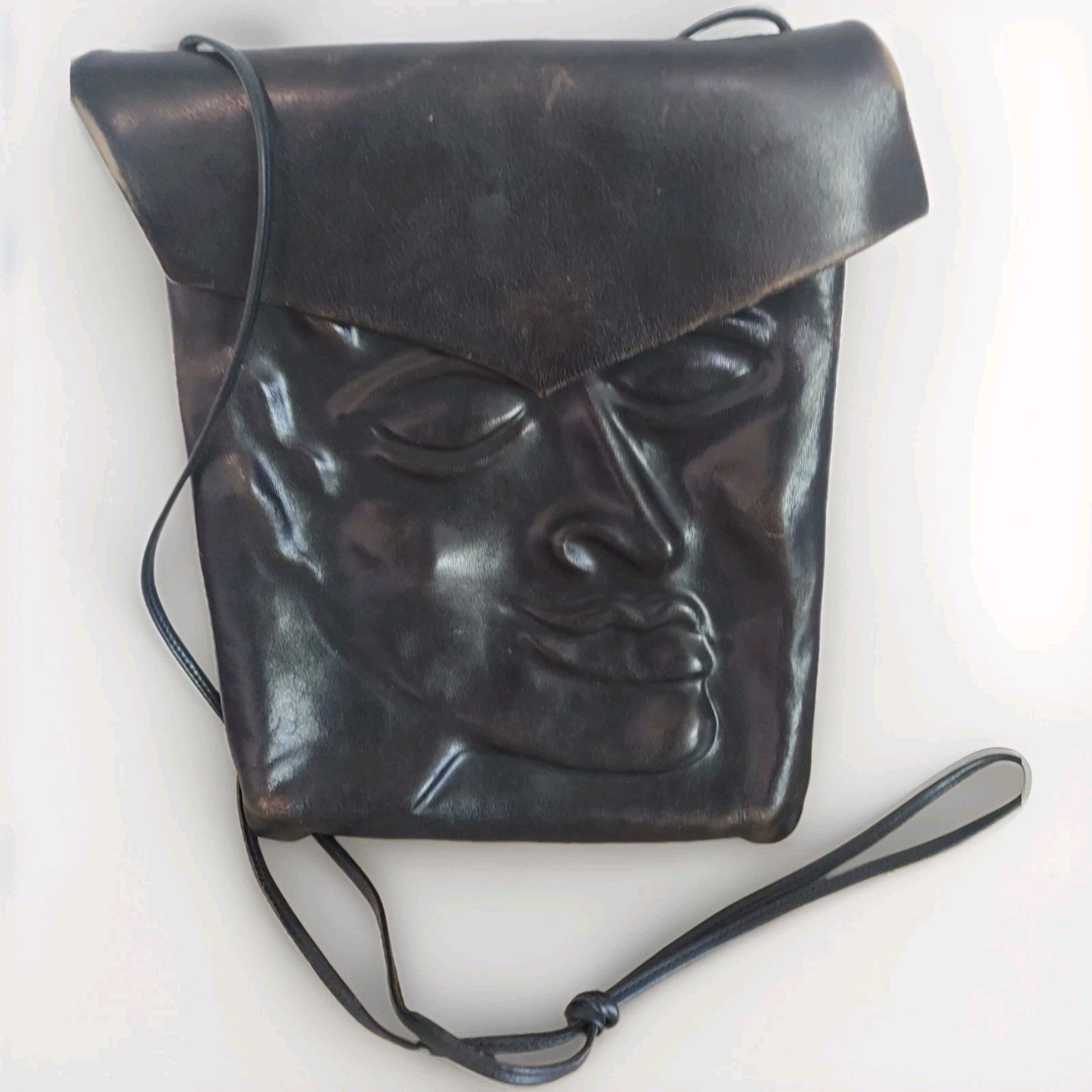 D.L. Einbender Black Leather Face Art Shoulder Bag Signed Sculptural Purse